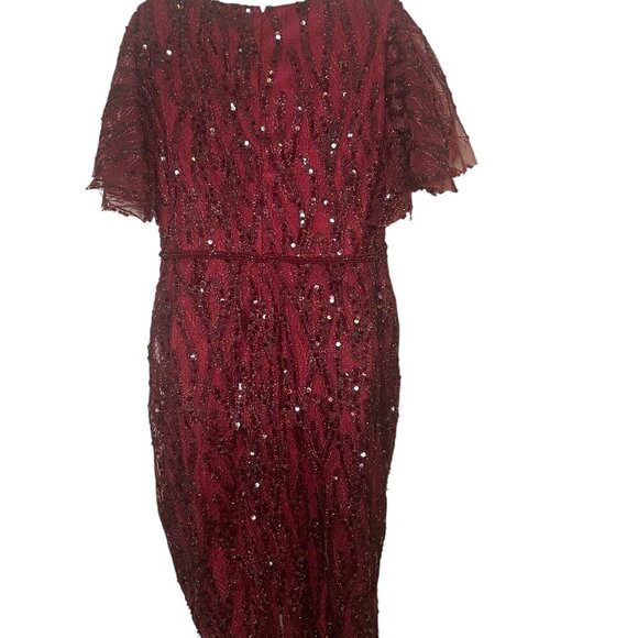 Mac Duggal Burgundy Sequin Midi Dress 68013 Size 16 NWT - Picture 2 of 7